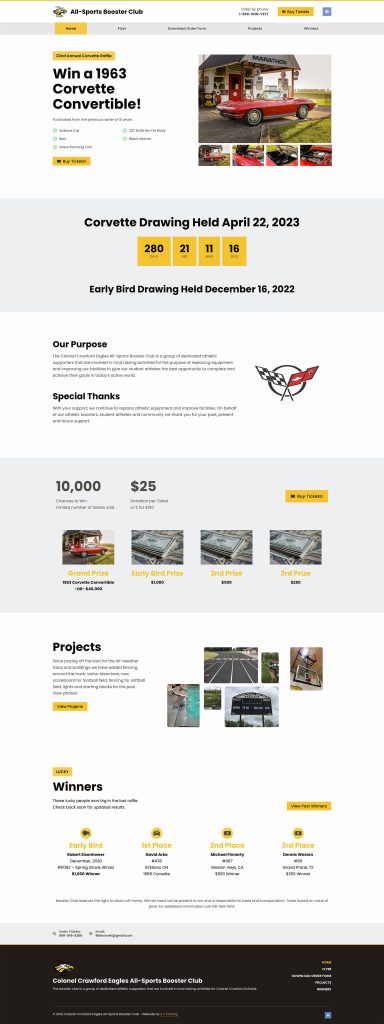 Corvette Raffle website screenshot